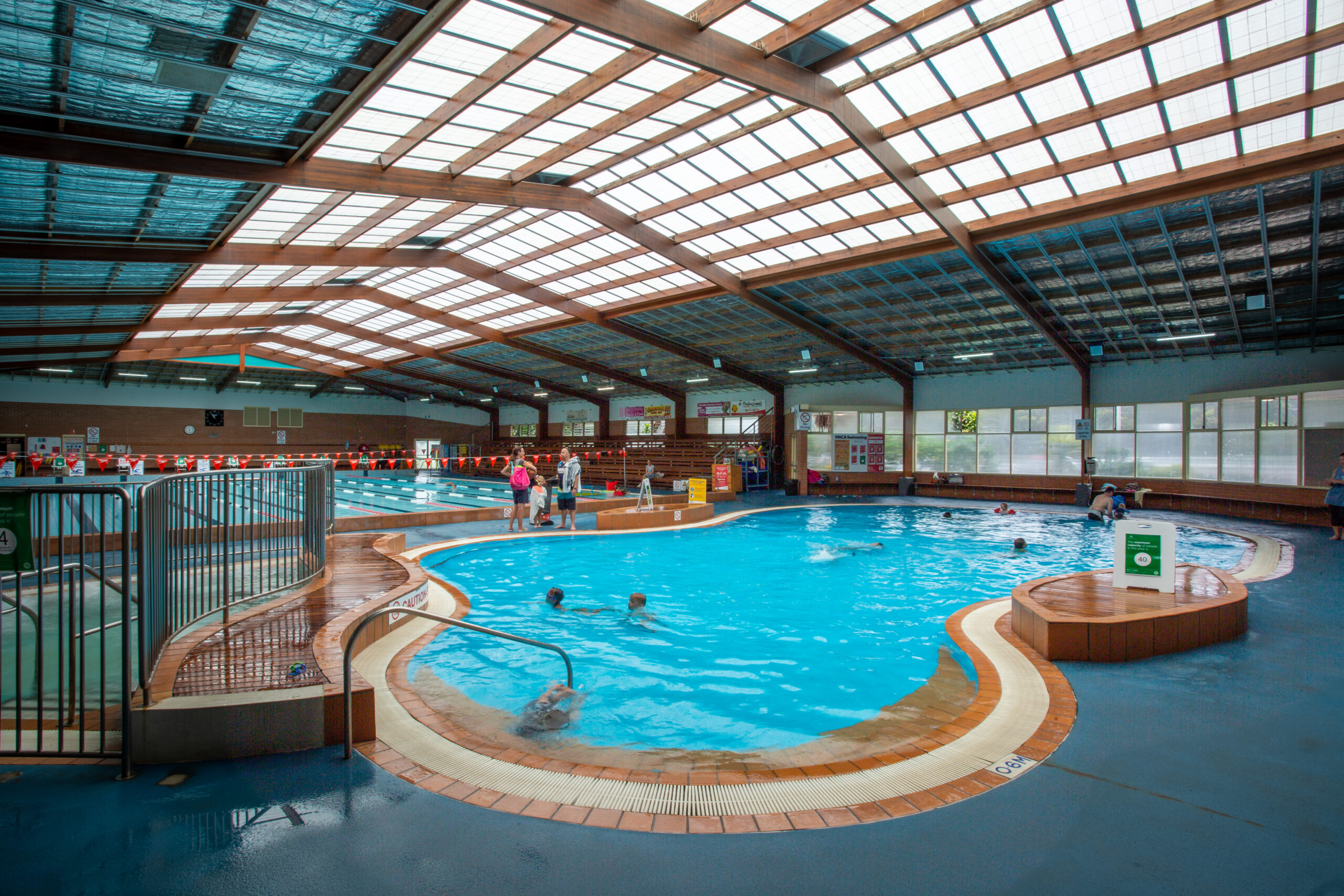 Wide shot of kids and toddler splash pool.